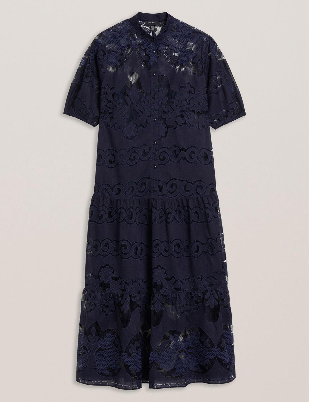 Ted Baker XATIVA - Lace Puff Sleeve Midi Shift Midi-jurk Dames Blauw | FVRU-10374