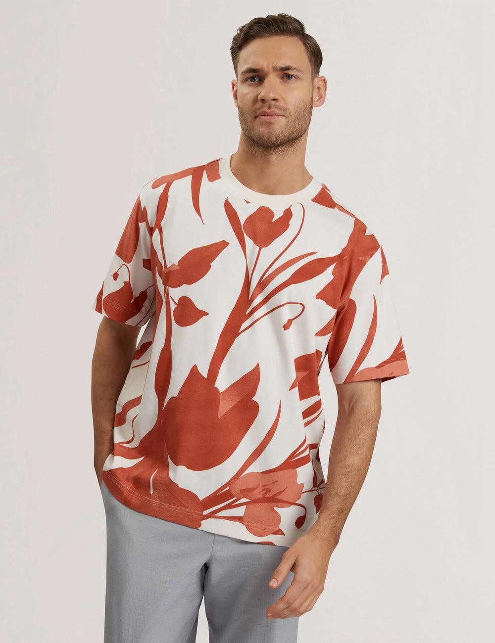 Ted Baker YIANNOS - Floral Print Heavyweight Cotton T-shirts Heren Rood | DEBL-96540