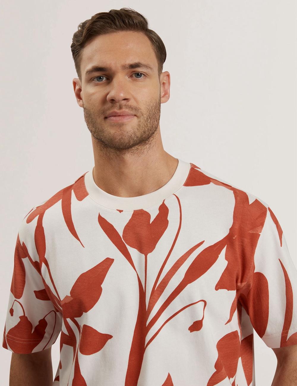 Ted Baker YIANNOS - Floral Print Heavyweight Cotton T-shirts Heren Rood | DEBL-96540