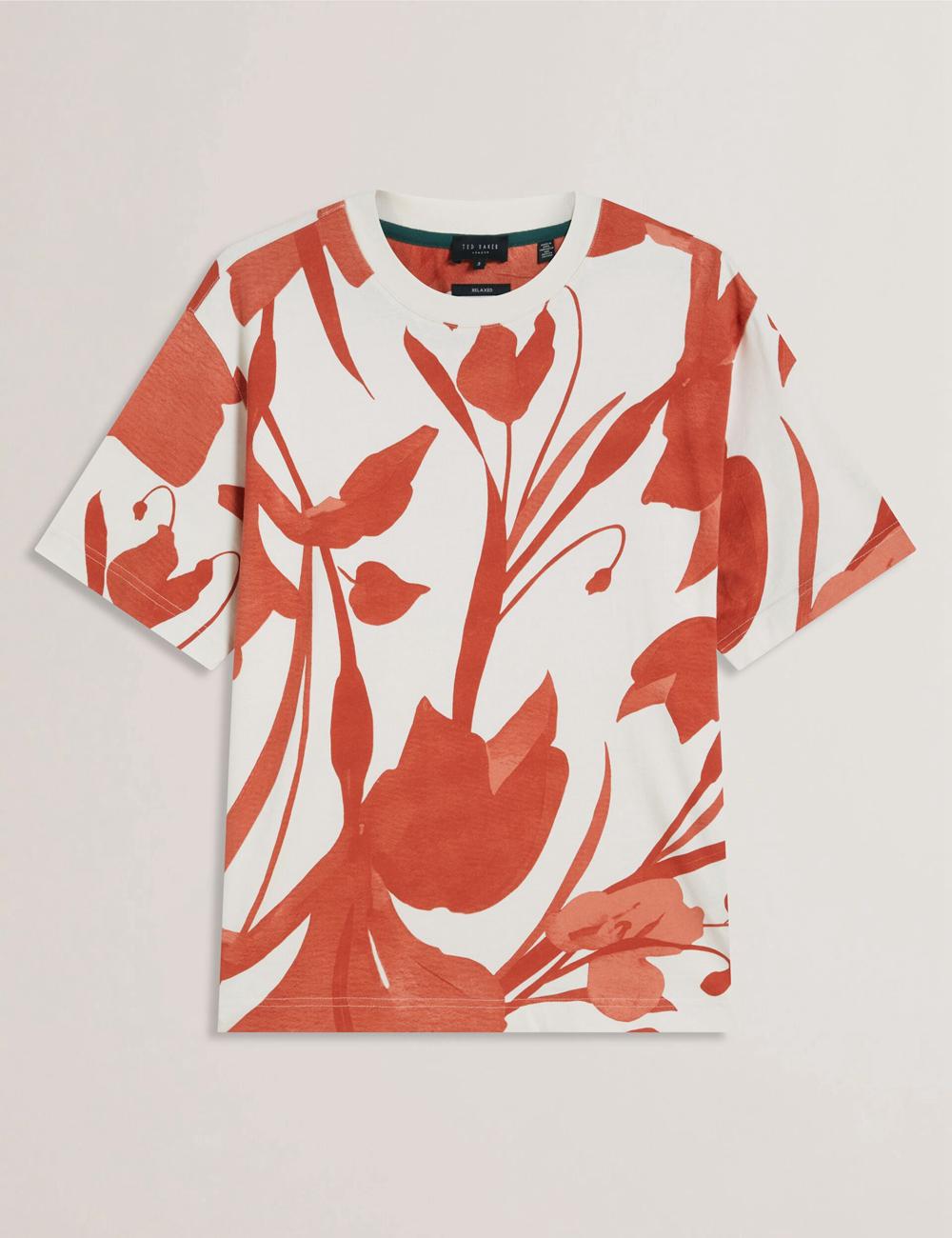 Ted Baker YIANNOS - Floral Print Heavyweight Cotton T-shirts Heren Rood | DEBL-96540