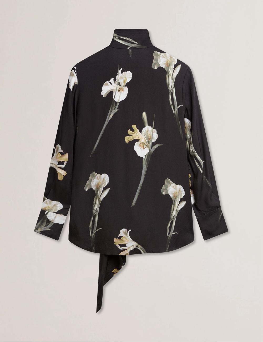 Ted Baker ZAKIIER - Neck Floral Print Long Sleeve Blouse Dames Zwart | VSOX-70493