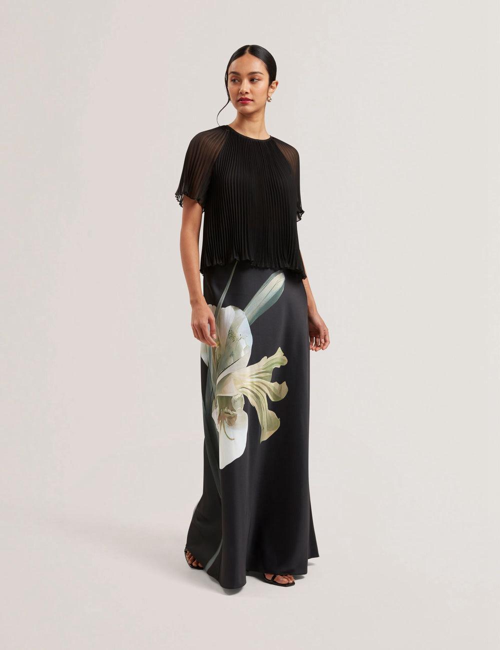 Ted Baker ZIONNA - Floral Print Detail Satin Rokken Dames Zwart | LJIC-05297