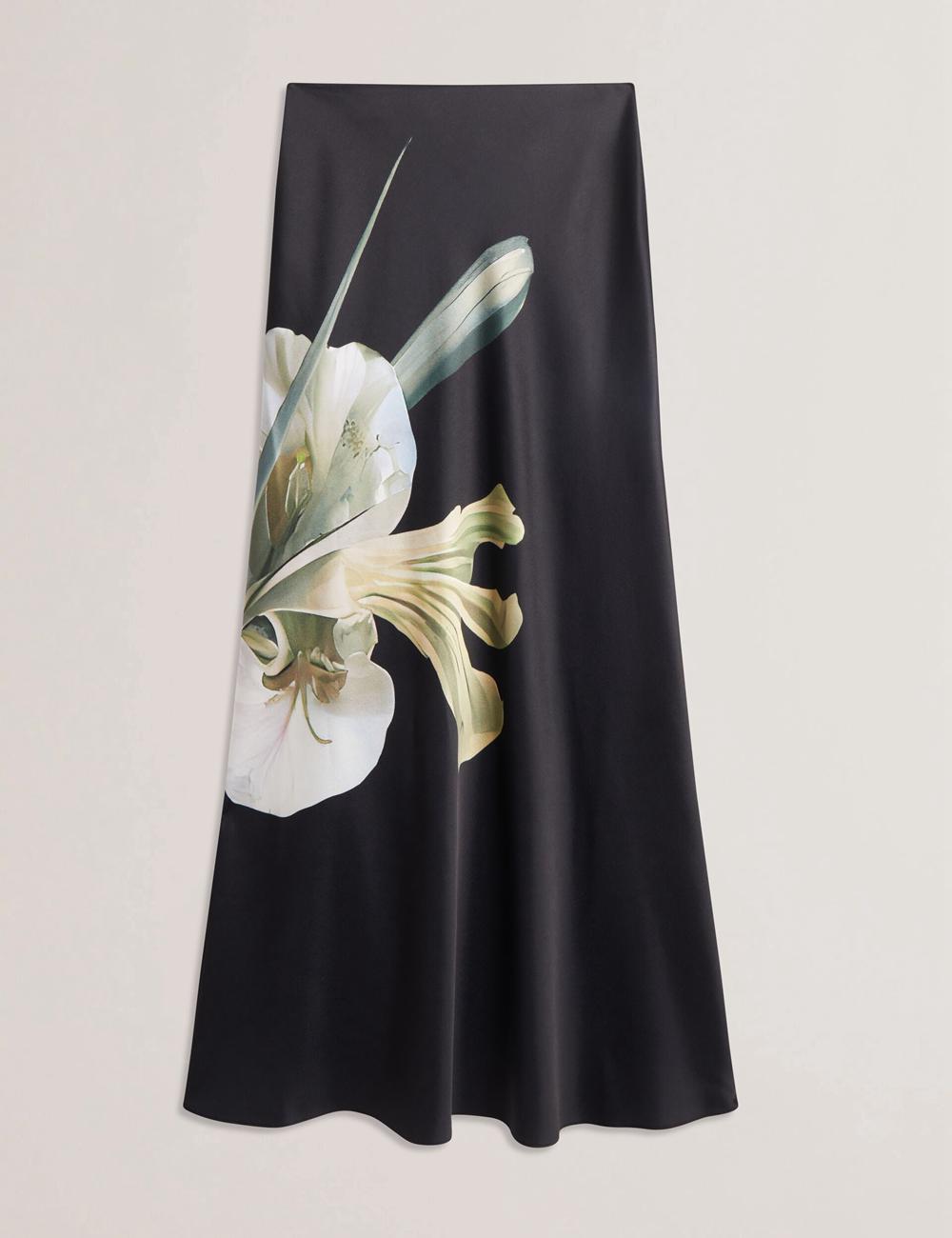 Ted Baker ZIONNA - Floral Print Detail Satin Rokken Dames Zwart | LJIC-05297